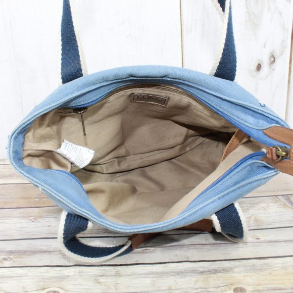 LL BEAN Boat & Tote Leather Canvas Zip Top Handbag - Picture 7 of 12